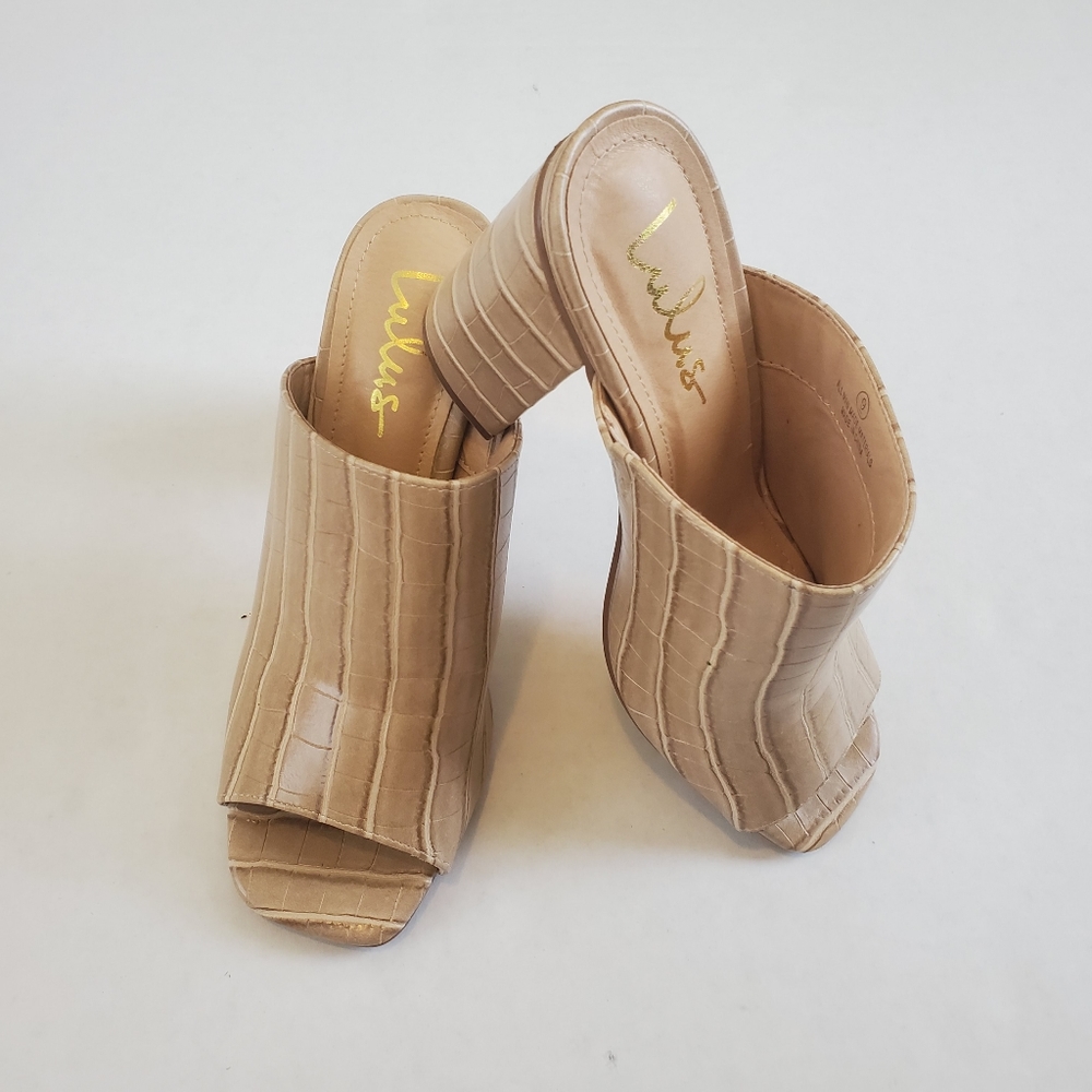 Lulus Raelynn Nude Croc Peep Toe Mules